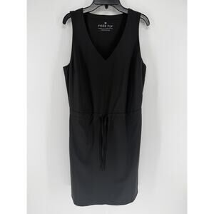 Free Fly Womens Breeze Dress Black Sleeveless V-Neck Drawstring Waist Sz Medium